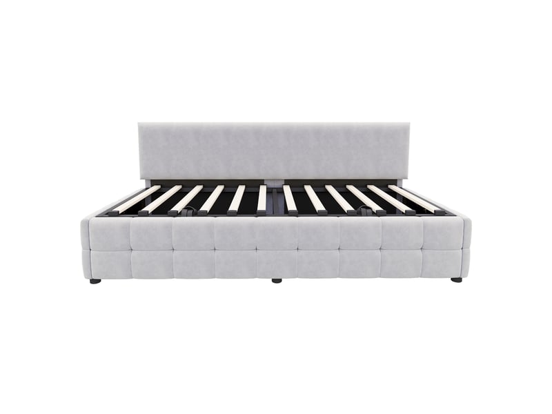  Lit coffre enfant 90x200 cm canapé-lit avec rangement, velours, gris clair, sans matelas  - Conforama R