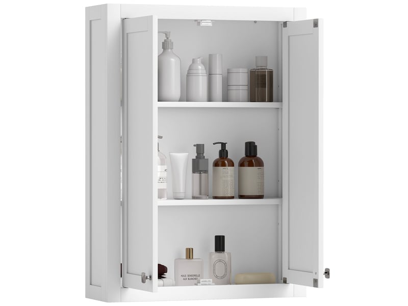  Armoire murale de salle de bain 3 niveaux, meuble de rangement suspendu  2 portes étagère réglable 61 x 20 x 84 cm blanc  - Conforama A