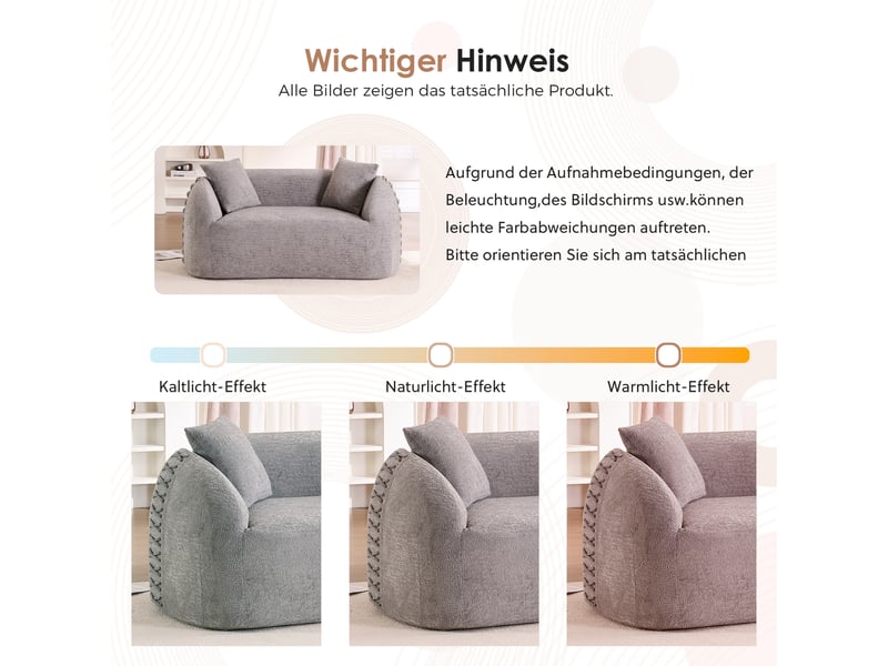  Canapé 2 places courbé duboisdesign série baseball tissu chenille  gris 155×67×90 cm  - Conforama D
