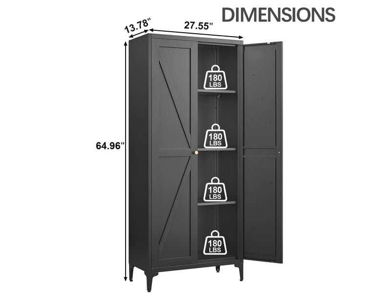  Armoire de rangement avec 2 portes et 4 étagères réglables, fermetures magnétiques, pour cuisine et bureau, en métal, noir, 174,5×42,0×14,0 cm  - Conforama D