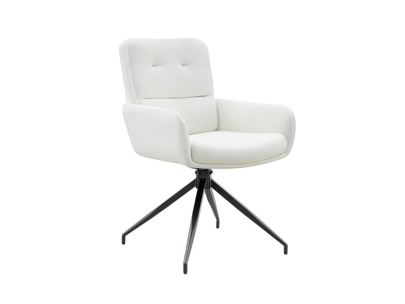  Chaise de salle à manger pivotante lot de 2 avec accoudoirs et dossier capitonné en pu blanc et métal noir  - Conforama A