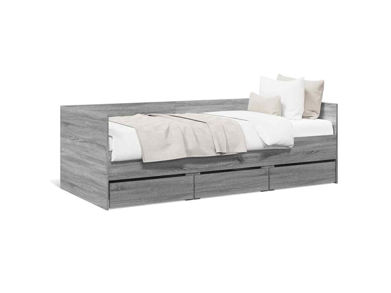  Lit simple- lit adulte -  lit de jour avec tiroirs sans matelas sonoma gris 100x200 cm  - Conforama A