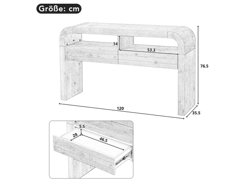  Console d'entrée avec tiroirs et buffet latéral ondulé - pieds réglables - console étroite pour couloirsalon - naturel  - Conforama C