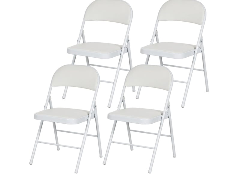  Chaise pliable salle a manger gain de place 45 46 78 cm metal simili cuir blanc homvra  - Conforama A
