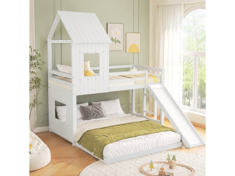  Lit superposé enfant avec toboggan blanc 90 x 200 cm et 140 x 200 cm  - Conforama D