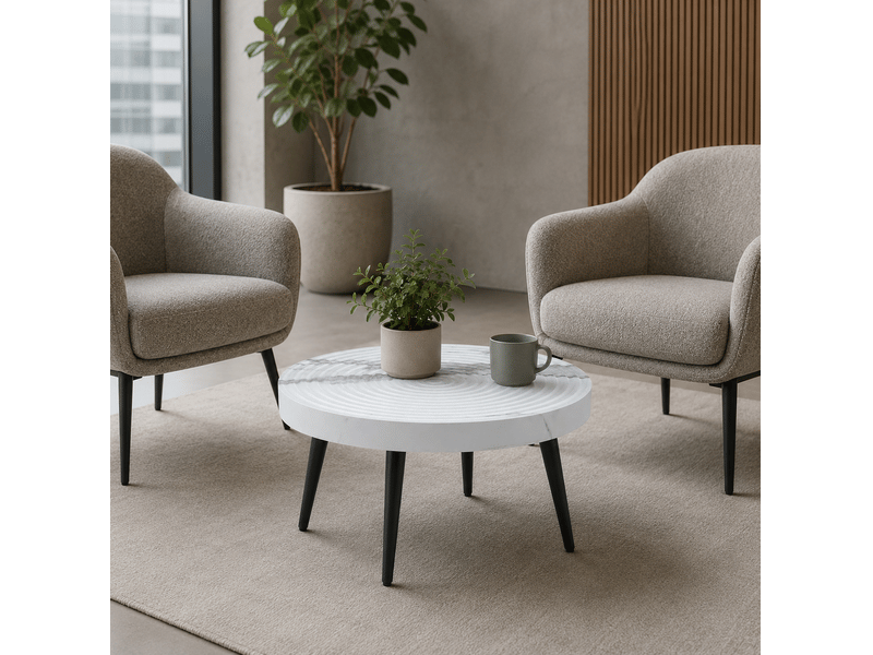Table basse avec plateau effet marbre, pieds métalliques réglables, surface facile à nettoyer pour salon, blanc et noir - Conforama D