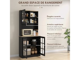 Buffet cuisine, meuble cuisine rangement haut, meuble de rangement avec plan de travail, 2, 3 portes vitrées