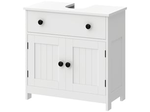 Meuble sous lavabo de salle de bain, meuble moderne sur pied avec charnières à fermeture douce, tiroir, 2 portes, blanc