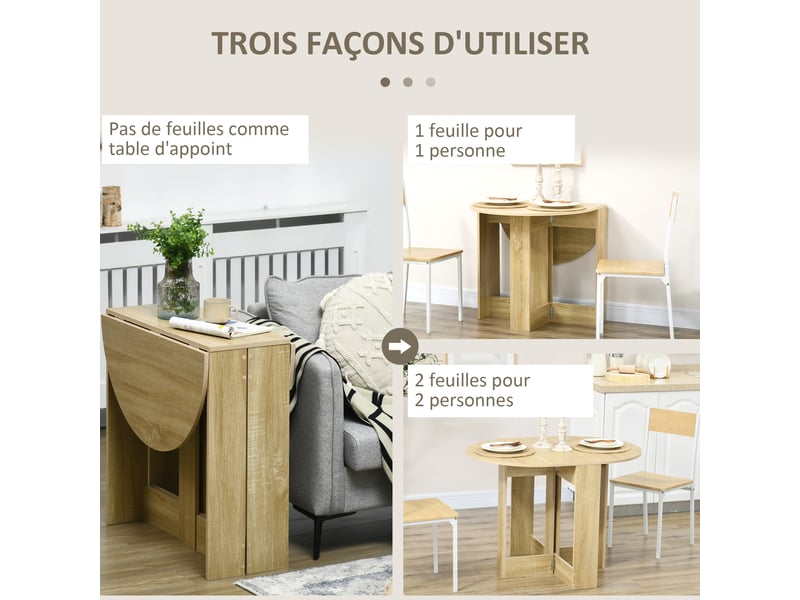  Table pliable de cuisine salle à manger 2 abattants - table ovale extensible - en bois chêne  - Conforama D
