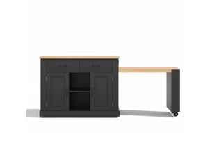 Ilot de cuisine avec table extensible mdf noir 132x60x93 cm - pangivo