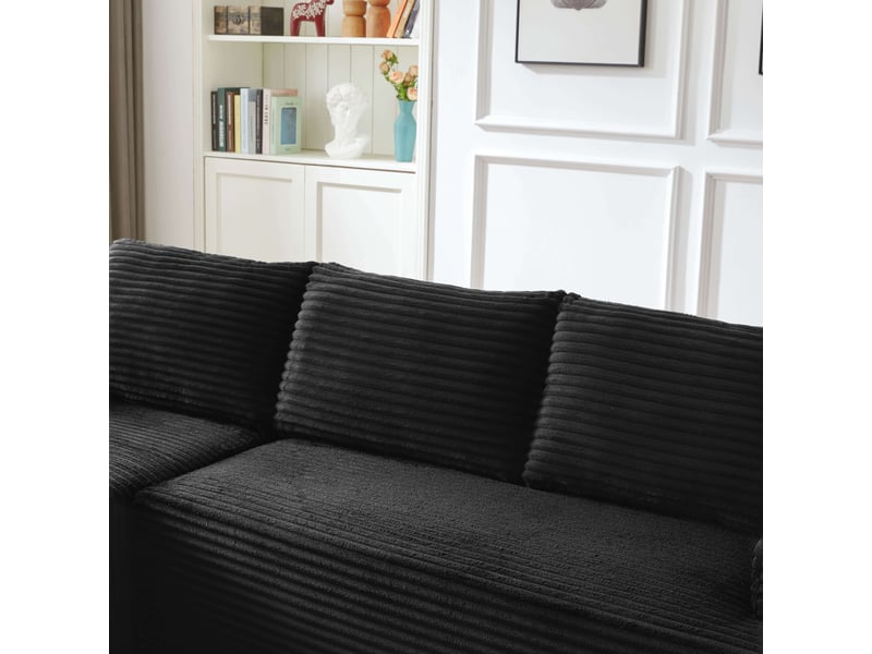 Canapé d'angle modulable 3 places, assise profonde, canapé convertible, coussins moelleux, velours côtelé, noir OMNIGLINT TRADING LTD - Conforama E