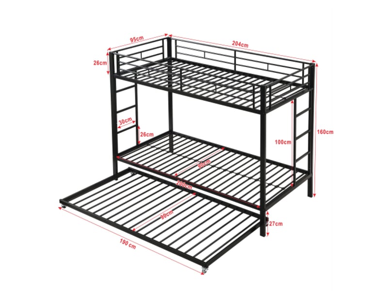 Lit superpose avec rangement 90×200 cm cadre en fer pour enfant avec lit extractible, barrières hautes, certifié en747, structure robust - Conforama B