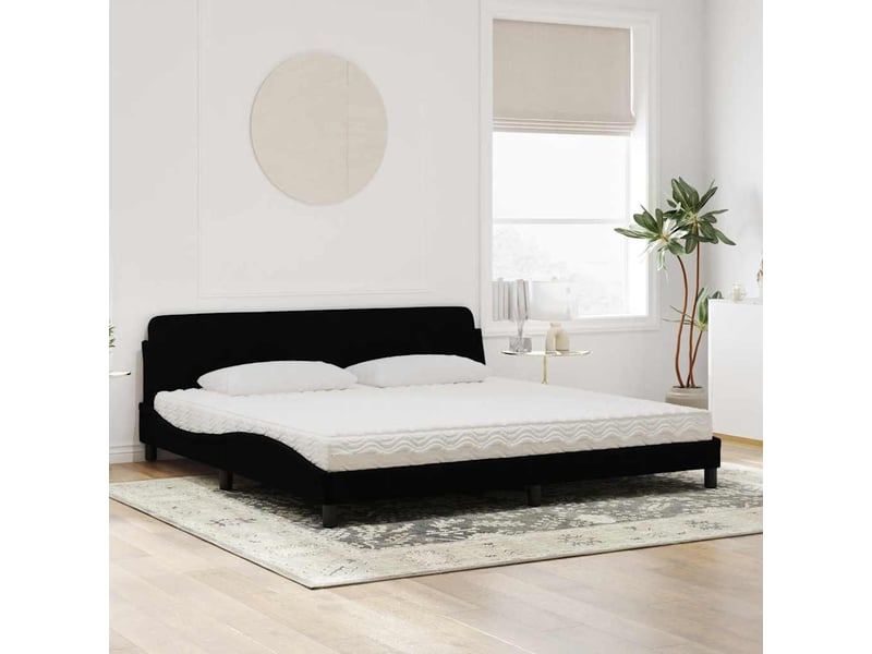  Lit avec matelas dover noir 200x200 cm velours  - Conforama C