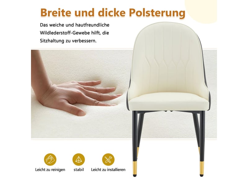 Lot de chaises 2 pièces chaise dossier motif éclair blanc et gris foncé rembourrage épais hautement élastique usage privé cafés usage commercial - Conforama E
