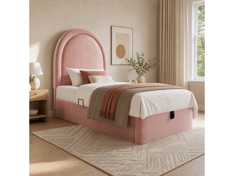  Lit enfant avec rangement 90 x 190 cm rose en velours  - Conforama C