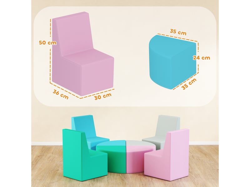  Parcours motricité bébé 8pcs, module motricité bébé mousse epe et housse en pu, design table et chaises, multicolore  - Conforama C