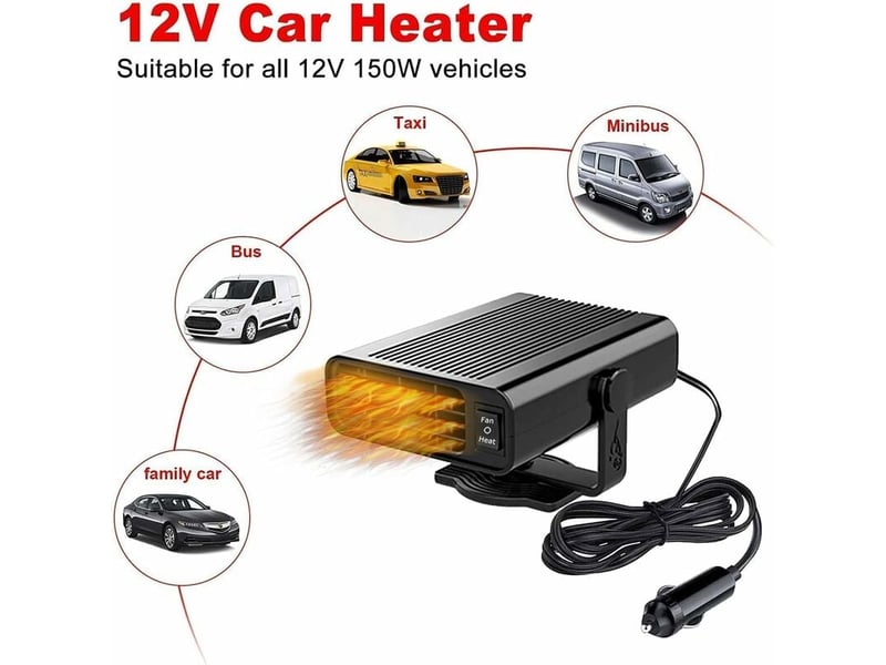  Chauffage de voiture 2 en 1 12v 150w dégivreur de pare-brise portable à dégivrage rapide et rotatif à 360 degrés avec prise allume-cigare (noir, multicolore - réf. Szpb658563jjzj  - Conforama B