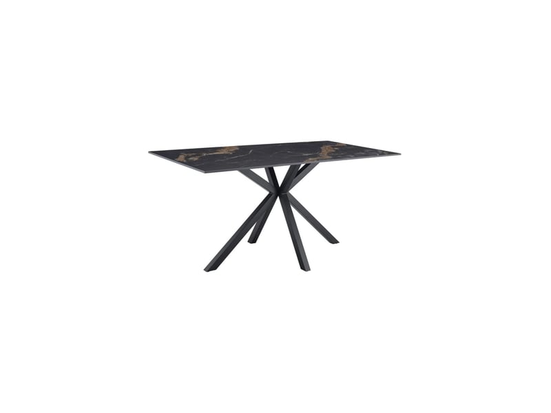  Table solara 160 cm en céramique noire effet marbre sable avec pied étoile – 6 places  - Conforama A