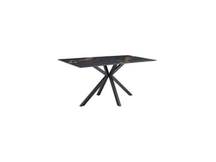 Table solara 160 cm en céramique noire effet marbre sable avec pied étoile – 6 places