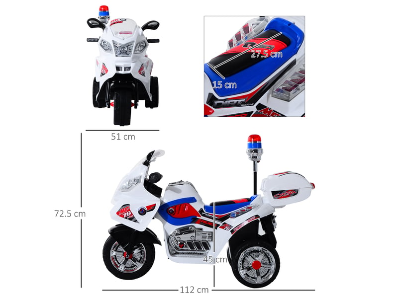  Moto électrique pour enfants de 3 à 5 ans, scooter électrique à 3 roues avec musique, vitesse de 3 kmh, lumières, dimensions : 112 × 51 × 72,5 cm  - Conforama E