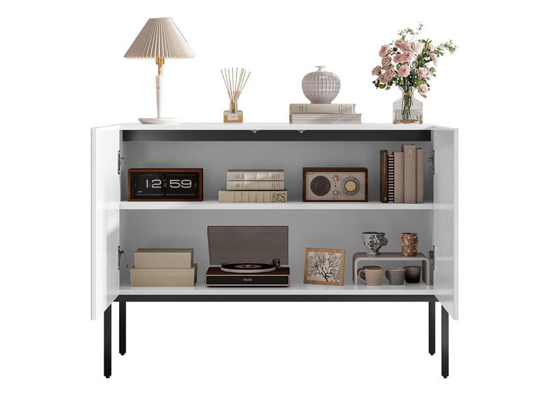  Buffet 2 portes avec pieds en métal panneau de particules blanc 100x40x75 cm N657P418121W - Conforama A
