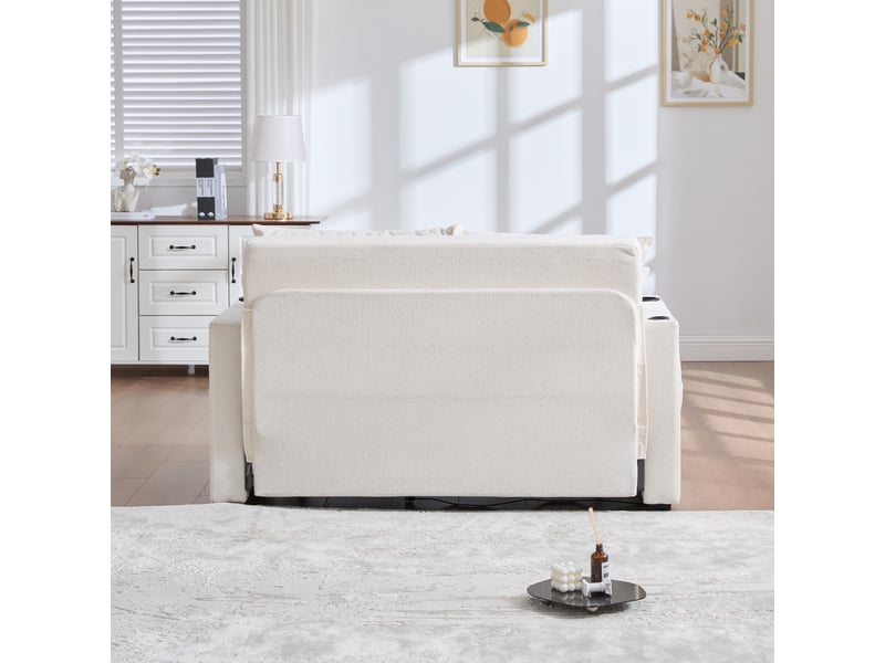Canapé convertible 2 places gain de place - fonction lit, poches latérales, chenille beige 139 × 83 × 58 cm - Conforama C