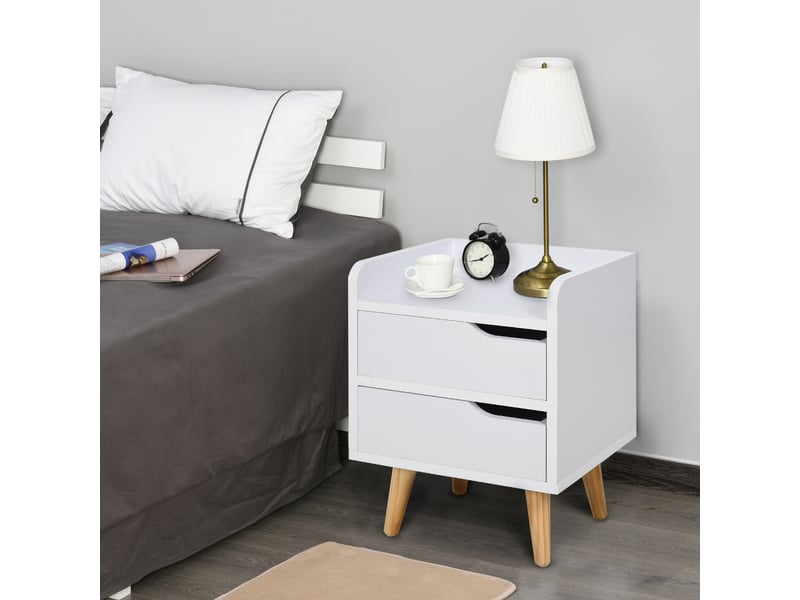  Table chevetappoint multifonction salonchambre, 2 tiroirs, pieds pin surélevés, moderne, 33x28x42 cm, blanche.  - Conforama C
