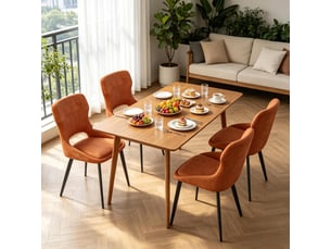 Chaise de salle à manger 48x45x86cm, orange, pieds métal, accoudoirs, lot de 4