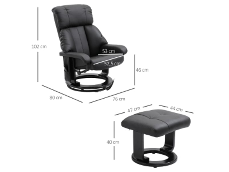 Fauteuil de massage noir, similicuir, dossier réglable, fauteuil massant avec repose-pieds pour salon - Conforama C