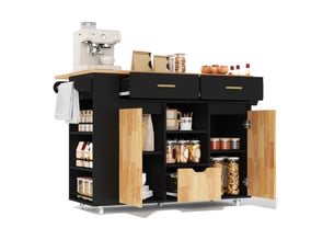 Desserte de cuisine 120x45(71)x90 cm plateau rabattable noir et naturel