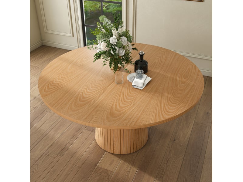  Table à manger ronde 110x110x75 cm en mdf plaqué chêne, style moderne  - Conforama D