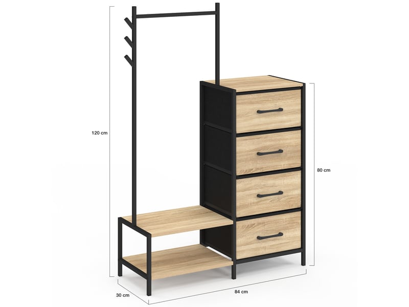  Commode 4 tiroirs en tissu utah 84 cm et penderie avec étagères et patères, design industriel  - Conforama E