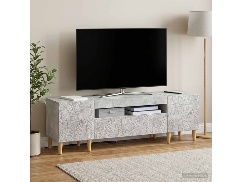  Meuble tv - banc tv - meuble de rangement led gris béton bois d'ingénierie  - Conforama D
