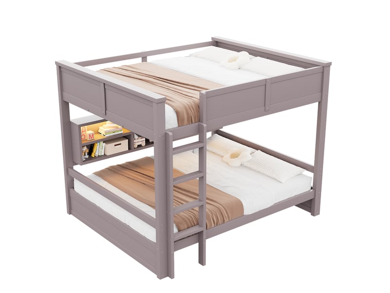 Lit superposé brun 160×200 cm, pin et mdf, 6 rangements latéraux, éclairage led intégré et garde-corps de protection - Conforama A