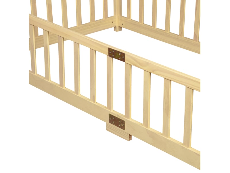  Lit au sol enfant 90x200 cm en bois de pin naturel avec barrières de sécurité  - Conforama R