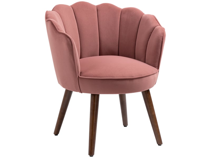  Fauteuil individuel design coquillage salon détente assise avec coussin aspect velours pieds en bois d'hévéa T1003-01-07877 - Conforama C