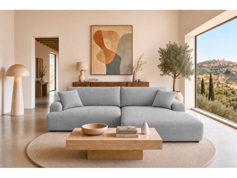 Elias - canapé d'angle convertible tissu chenille 3 places gris clair gauche - Conforama D