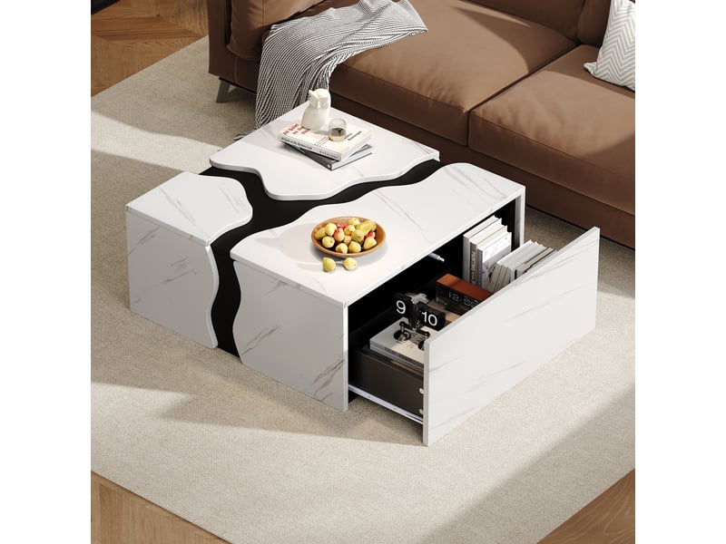  Table basse carrée 70x70 cm avec tiroir - effet marbre design géométrique moderne  - Conforama B
