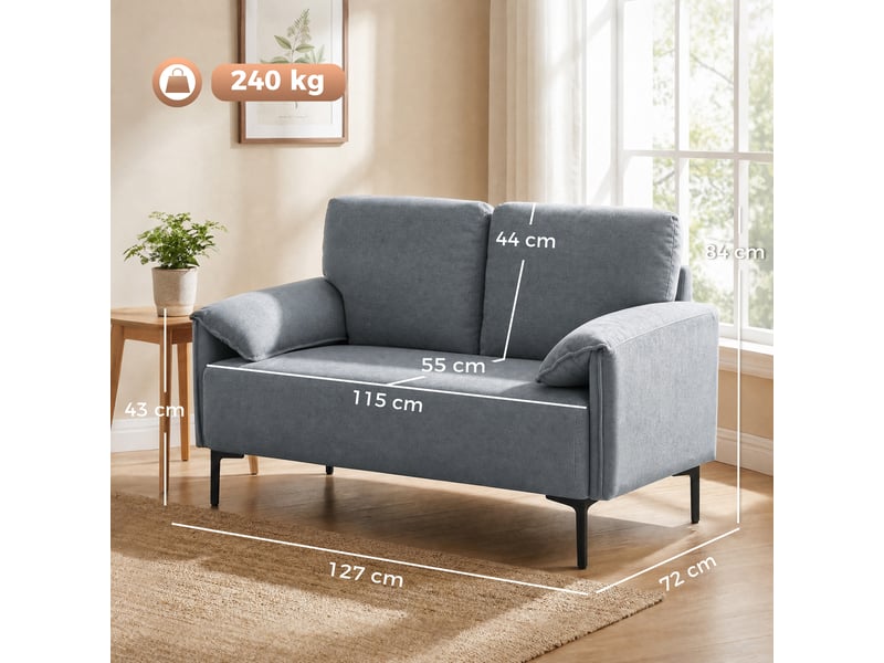  Canapé droit 2 places en tissu aspect velours noir 127 x 72 x 84 cm  - Conforama C