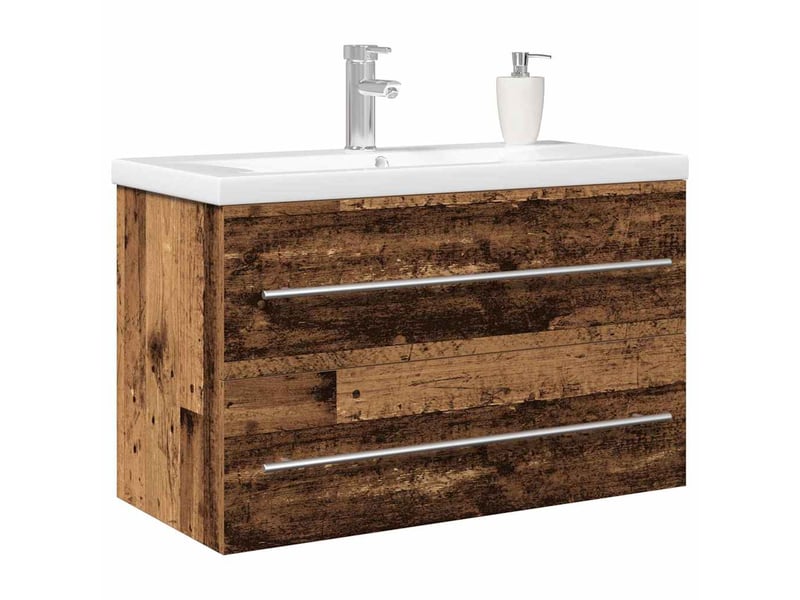  Meuble de lavabo de salle de bain, armoire de bain 2 pc bois ancien cf65495  - Conforama C