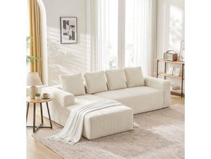 Canapé d'angle modulable 261 cm avec méridienne-assise profonde style cloud-en velours côtelé-beige