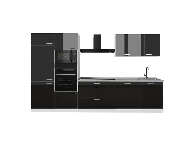  Vicco cuisine, noir haute brillanceblanc, 340cm plan de travail marbre  - Conforama A