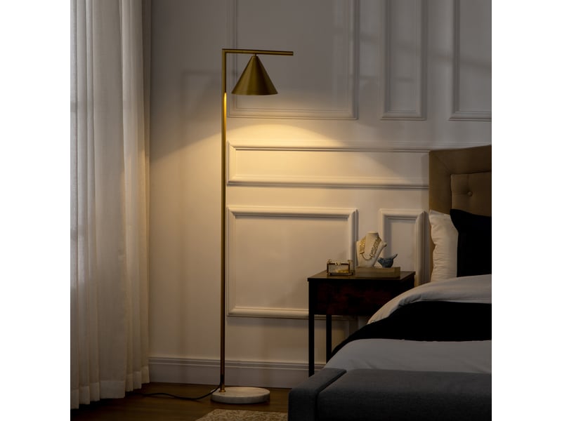  Lampadaire sur pied salon en acier avec abat-jour conique orientable base marbre 40w 35 x 26 x 153 cm doré  - Conforama D