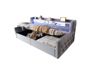 Lit coffre 90x200 cm REDOM   coloris gris