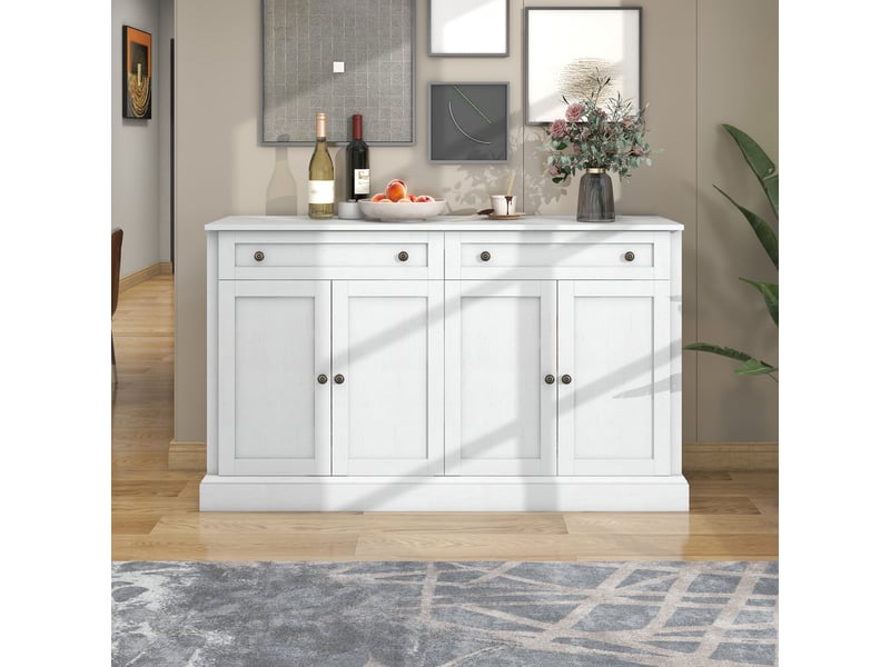 Grand buffet 4 portes et 2 tiroirs 150 x 40 x 86 cm, étagères réglables, blanc antique Jamama eleni - Conforama D