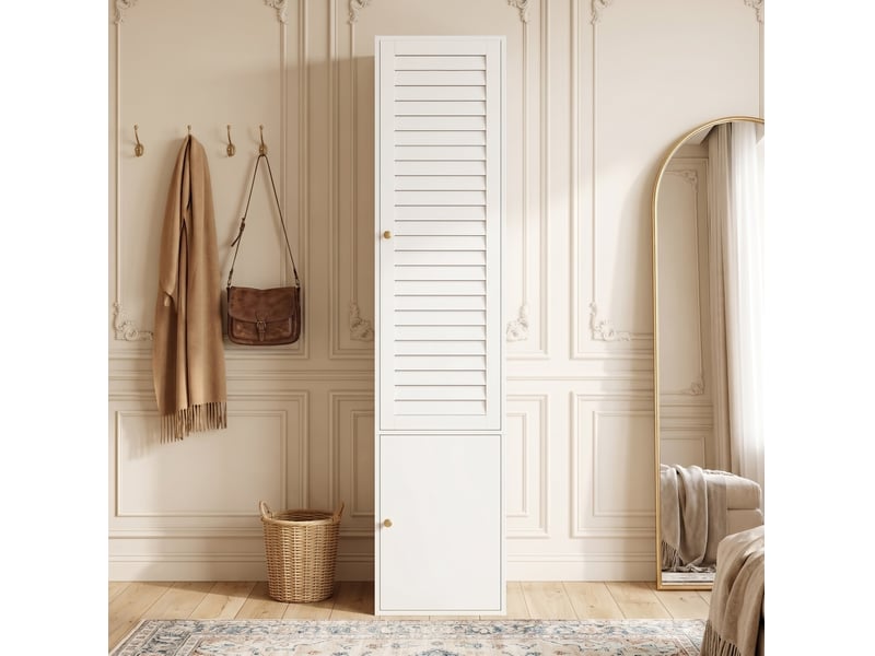  Armoire modenvie 1 porte à persiennes 45 x 50 x 200 cm avec penderie et 3 compartiments blanc  - Conforama E
