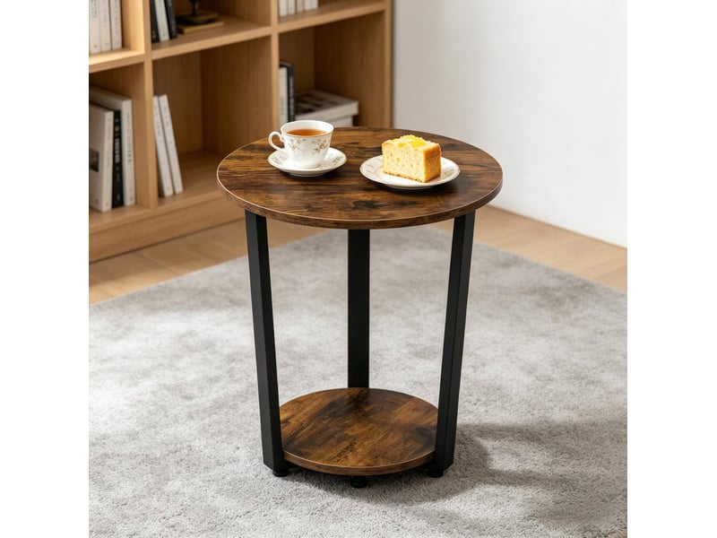  Table d’appoint ronde 50x50x53 cm 2 niveaux bois métal marron  - Conforama C