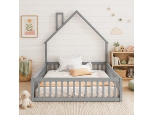Lit cabane 140x190 cm coloris gris