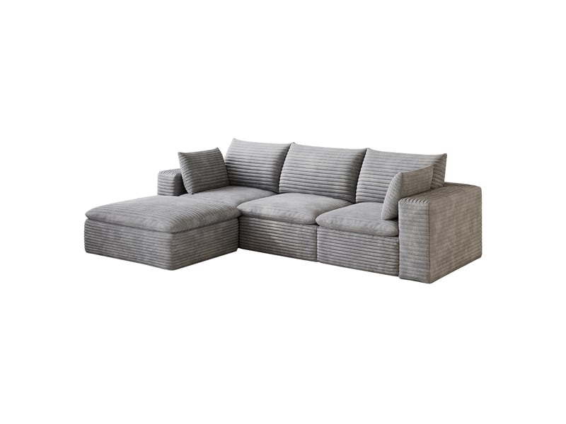Canapé modulaire 4 places avec méridienne, coussins amovibles et assise en mousse, velours côtelé gris foncé - Conforama A