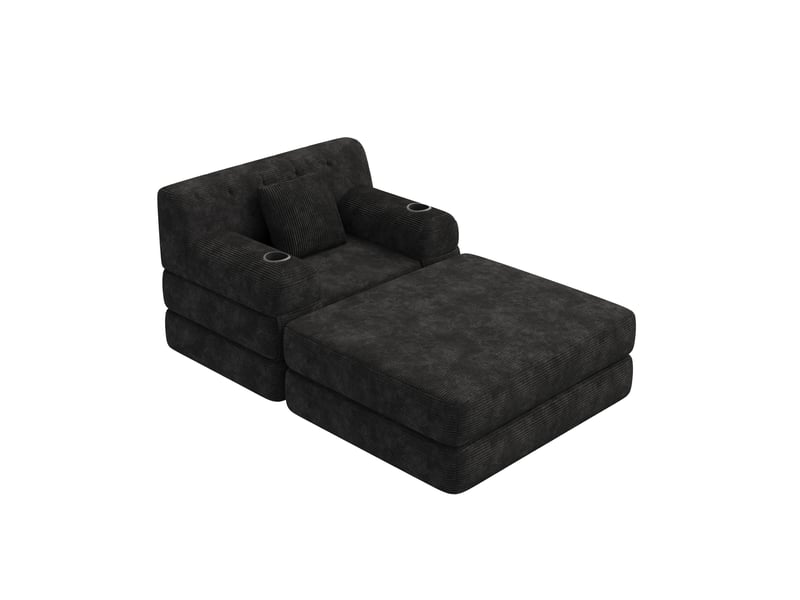  Fauteuil-lit 1 place avec repose-pieds 107x162x81 cm, couchage 191 cm, velours côtelé noir sans matelas  - Conforama A